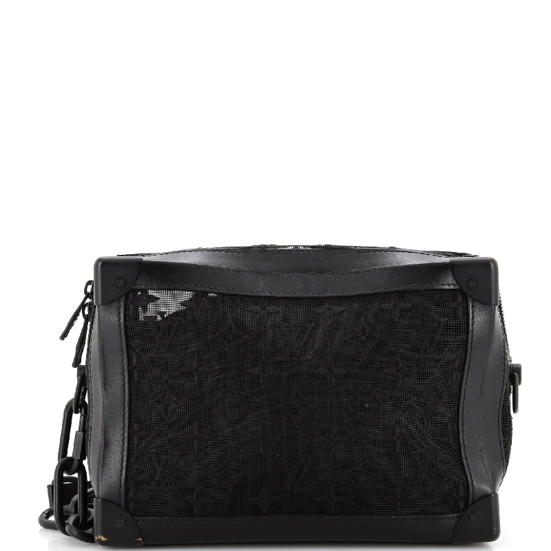 Women's Small Leather Crossbody Bag in Black with Gold Hardware for Evening PartiesSoft Trunk Bag Monogram See Through Mesh