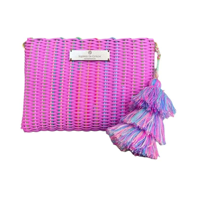 Leather Clutch with Chain Strap in Black for Cocktail PartiesSprinkle Cotton Candy Lemon Drop Citron - Small Leather Clutch with Chain Strap in Black for Cocktail PartiesSprinkle Cotton Candy Lemon Drop Citron - Small