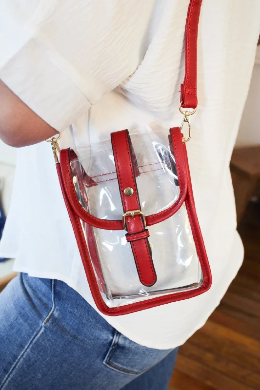 Plus - size Women's Crossbody Bag in Burgundy for Ample StorageTG10608 Game Day Clear Buckle Strap Mini Crossbody Bag Plus - size Women's Crossbody Bag in Burgundy for Ample StorageTG10608 Game Day Clear Buckle Strap Mini Crossbody Bag
