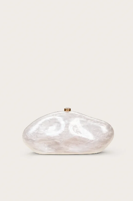 Lace - Trimmed Satin Clutch in Ivory for Garden WeddingsTHE CALDERA CLUTCH - PEARL