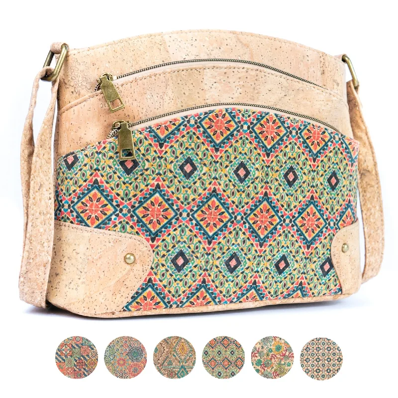Women's Crossbody Bag with Magnetic Closure in White for Quick AccessThree-Line Zipper Women's Cork Crossbody Bag BAGD-555 Women's Crossbody Bag with Magnetic Closure in White for Quick AccessThree-Line Zipper Women's Cork Crossbody Bag BAGD-555