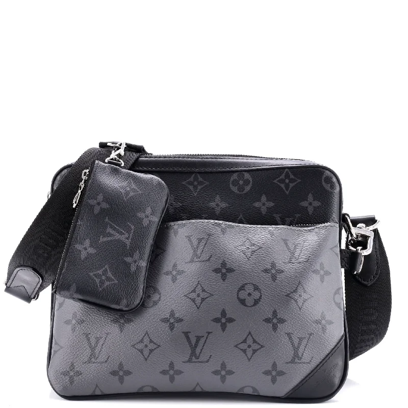 Suede Crossbody Bag in Olive Green for Fall Fashion StatementsTrio Messenger Bag Reverse Monogram Eclipse Canvas