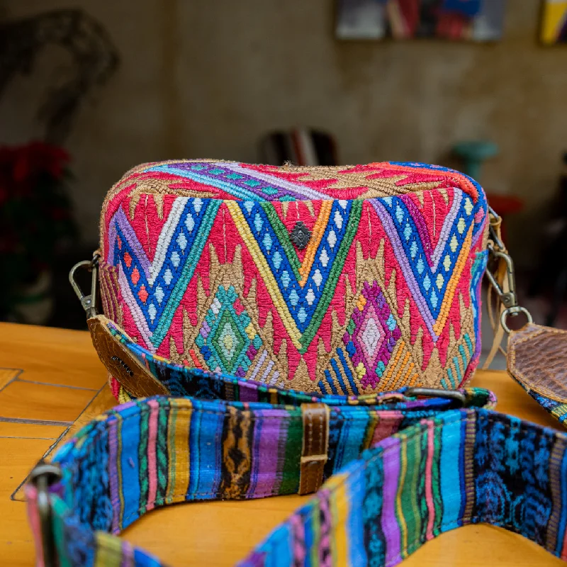 Leather - Trimmed Denim Crossbody Bag in Blue for a Vintage - Inspired LookWANDER CROSSBODY BAG + STRAP SET - OOAK HUIPIL & CORTE - WRANGLER - NO. 14127